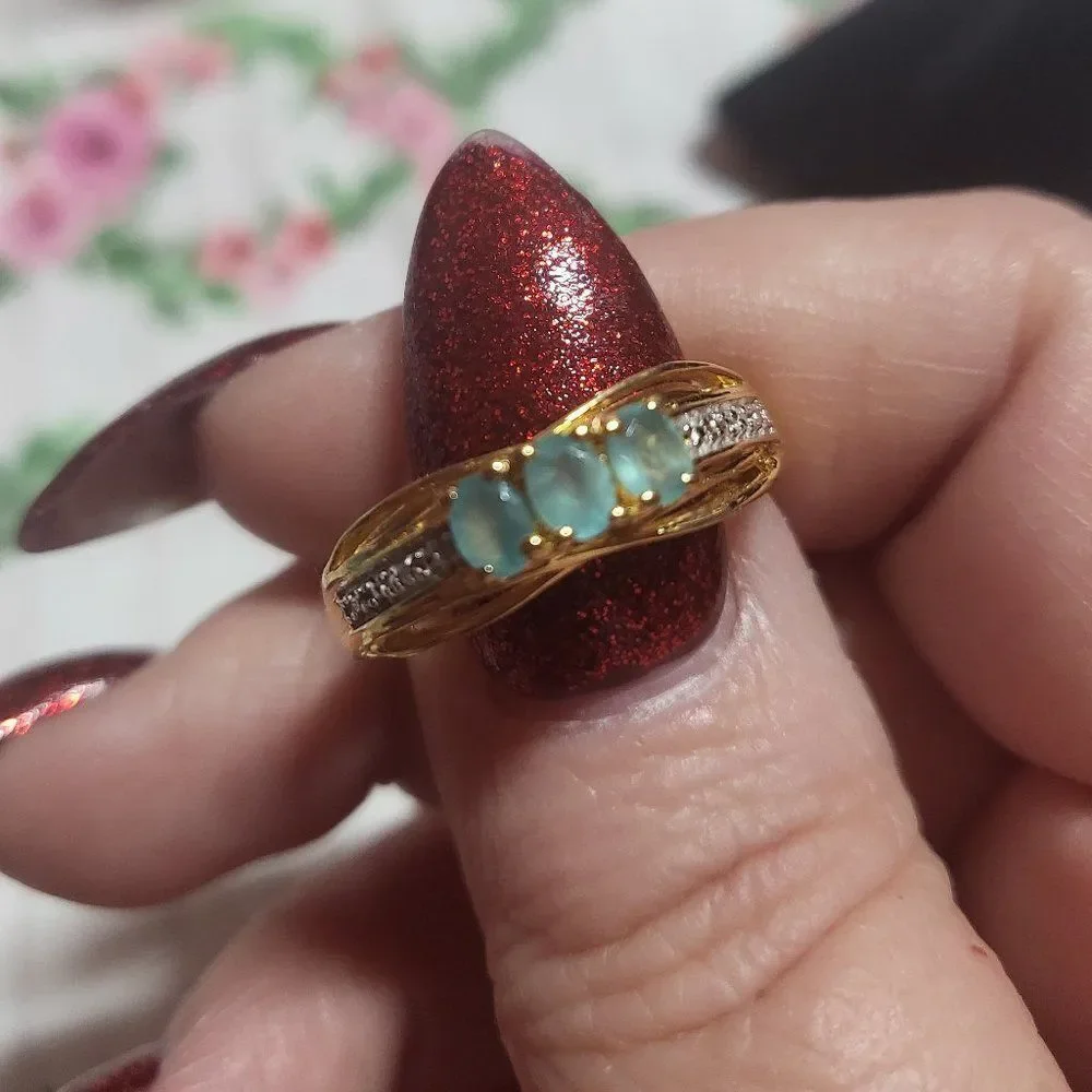 Grandidierite and Natural White Zircon Sterling Silver Ring